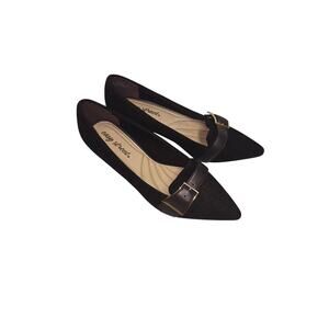 Easy Street Kitten Heels Black  and Gray Plaid With Frint buckle Size 6